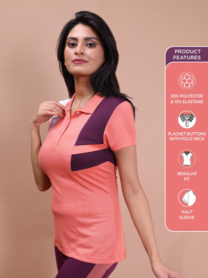Rupa Colors Womens PLAYSURE Dry FIT Activewear Polo T-Shirt | 100% Polyester Fabric | Stretchable | Reflective Logo | Trendy Des