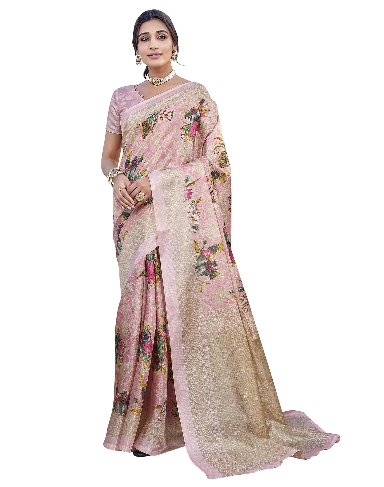 Yashika Womens Elegant Printed Art Silk Saree Set with Blouse - Elevate Your Style with Trendy Ethnic Fashion! (AZ-YS-P1-PUDINA