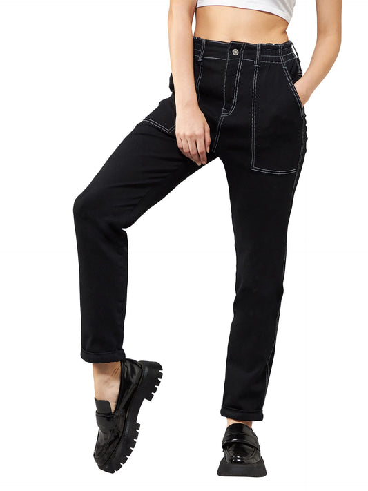 Dolce Crudo Womens Black Moms Jean High Rise Regular Stretchable Denim Jeans (DOSS23DEN99-15-62-28, Black, 28)