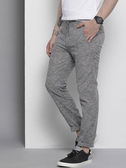 The Indian Garage Co Men Slim Fit Solid Mid-Rise Jogger Trousers Charcoal