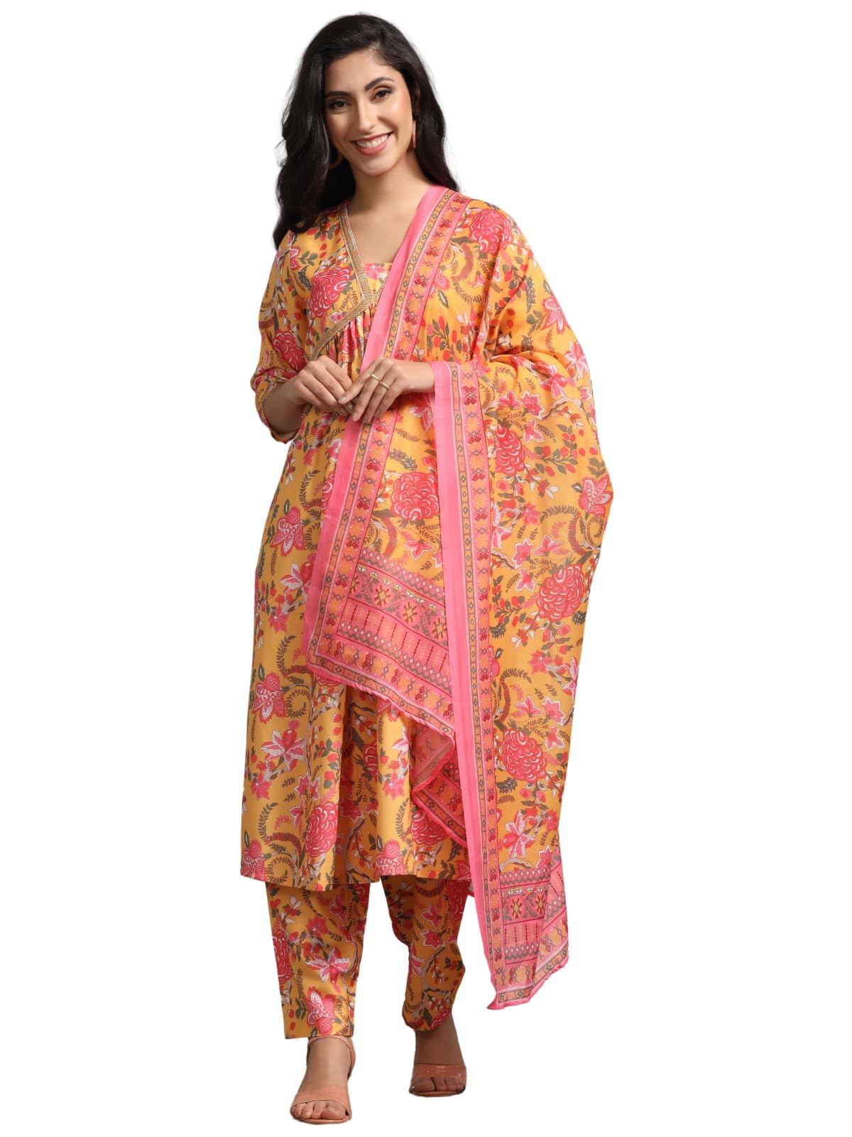 DHRUVI TRENDZ Cotton Blend Kurta Set With Dupatta For Women | Kurta Set For Women | Festive Kurta Set For Women | Regular Fit Kurta