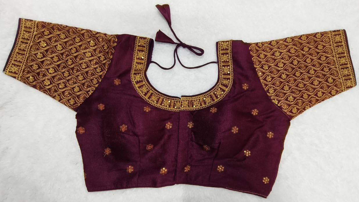 Pujia Mills WomenS Readymade Blouse Embroidery Multi Coding Gold Thread Indian Ethnic Designer Stitched Half Sleeve WomenS Rea