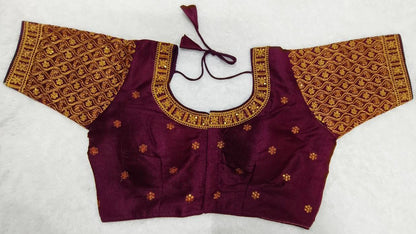 Pujia Mills WomenS Readymade Blouse Embroidery Multi Coding Gold Thread Indian Ethnic Designer Stitched Half Sleeve WomenS Rea