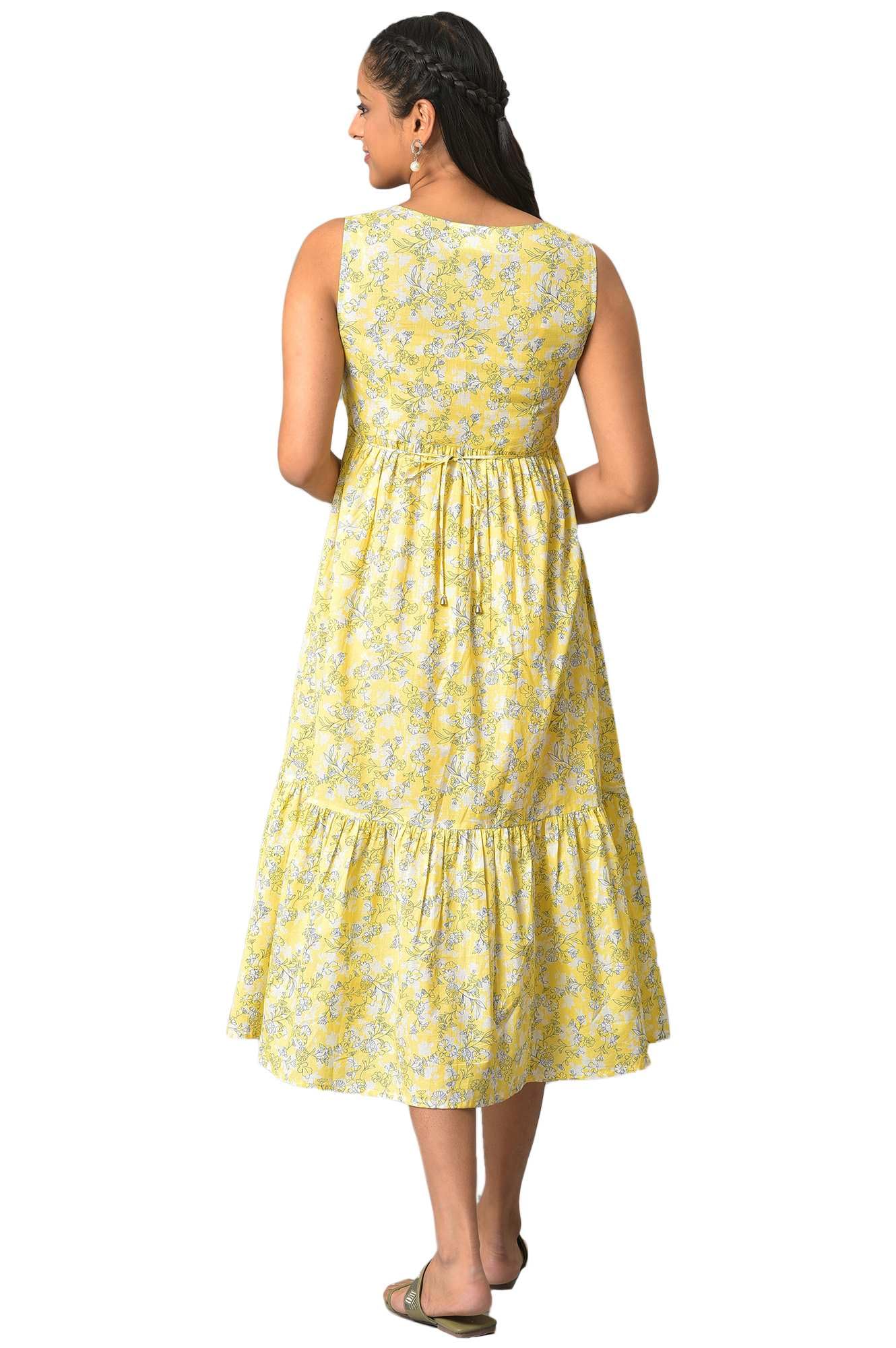 Aurelia WomenS Cotton Fit And Flare Midi Dress (23Fea13888-506839_Yellow