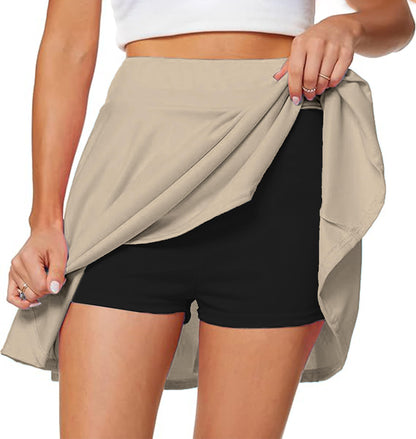 SHODOX Womens Highwaist Stretchable Skater Skirts Knee Length Inbuilt with Inner Safety Shorts - Tennis Skirts with Shorts, Perf