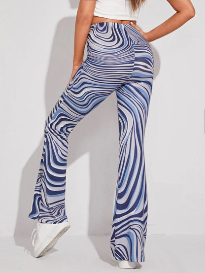 Shasmi Womens & Girls Sky Blue Leriya Stripe Print Dress Pants Stretchy Work Slacks Business Casual Office Bell-Bottom/Boot-Cut