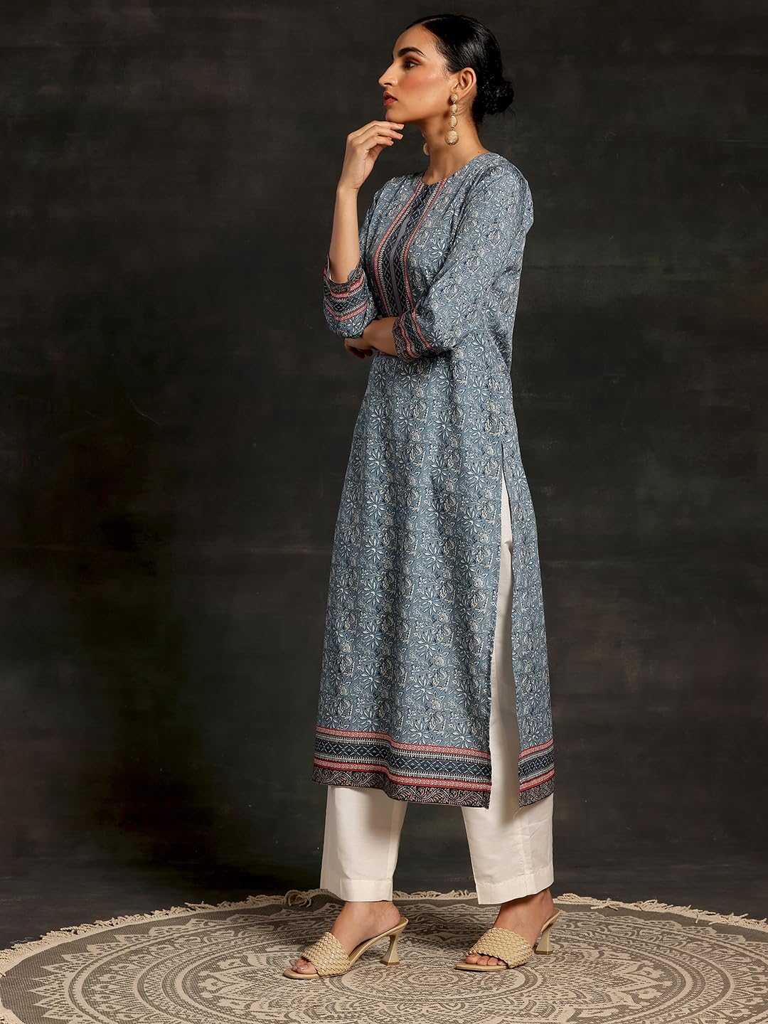 Libas WomenS Crepe Printed Straight Kurta (26557_Grey