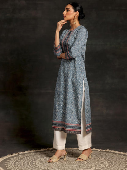 Libas WomenS Crepe Printed Straight Kurta (26557_Grey