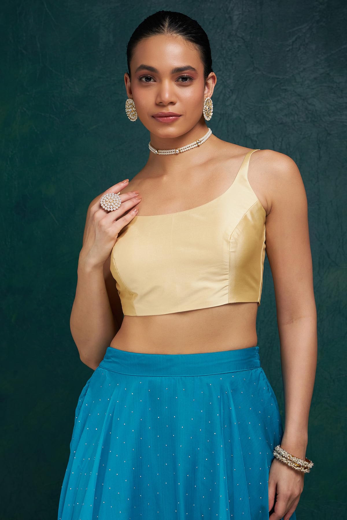 Soch Womens Beige Taffeta Solid Sleeveless Padded Blouse