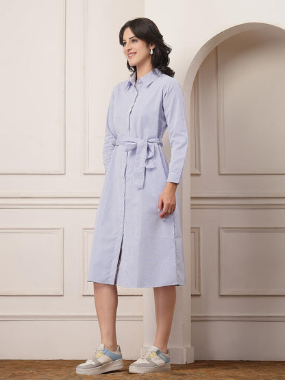 Style Quotient Women Striped Formal Shirt Dress Blue