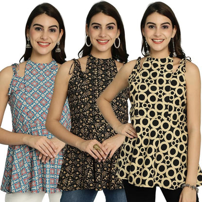 Pinkmint Halter Neck with Tie Back Short Combo Tops for Women ll Fancy Regular Fir Tops ll Casual Wear (Pack of 3)