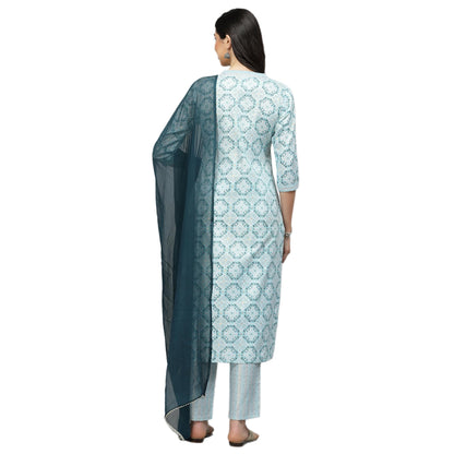 Stylum Women's Printed Cotton Blend Kurta Pant With Dupatta