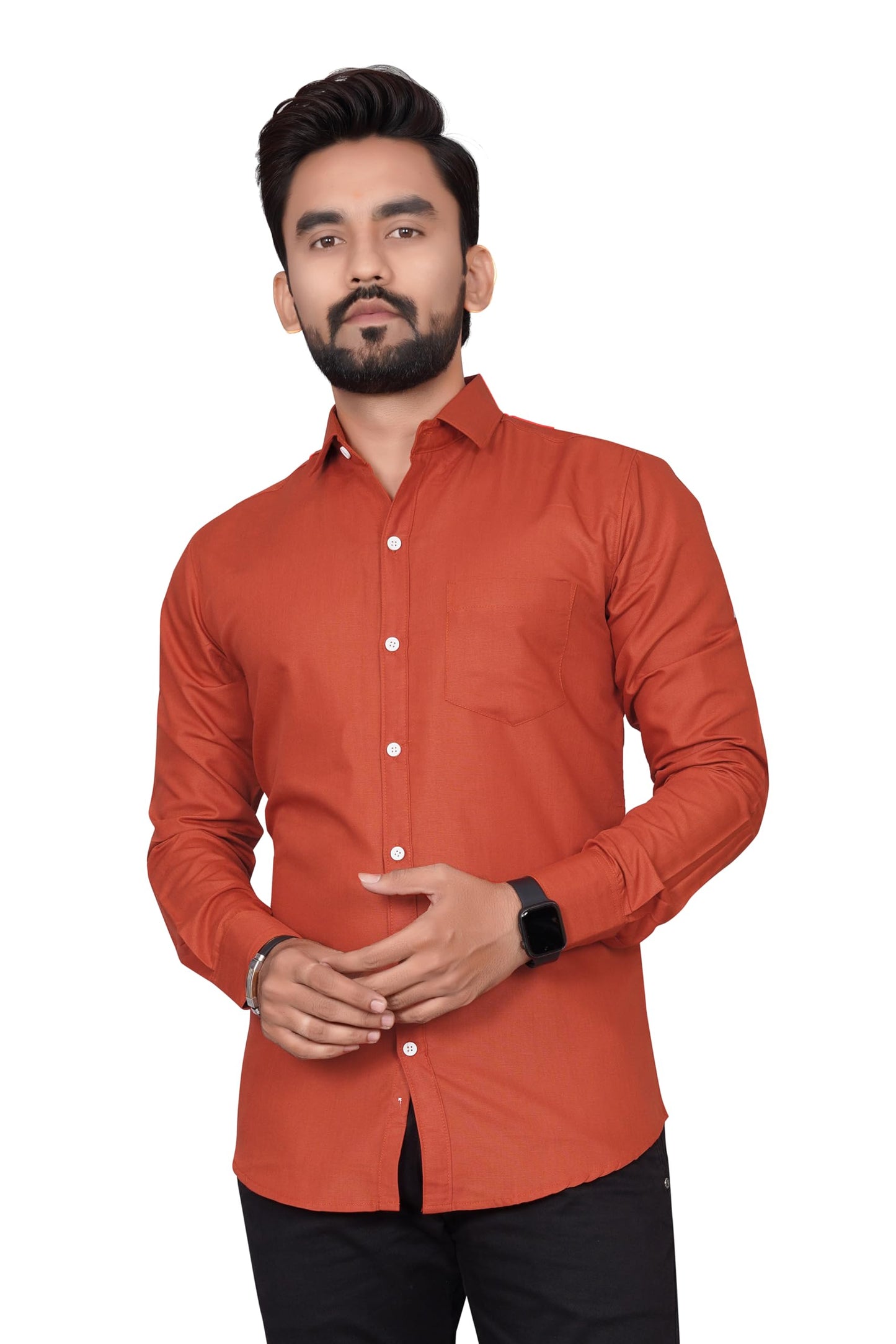 Besix MenS Cotton Blend Solid Shirt With Spread Collared Full Sleeve Button Closure Curved Hem Straight Length And One Pocket |