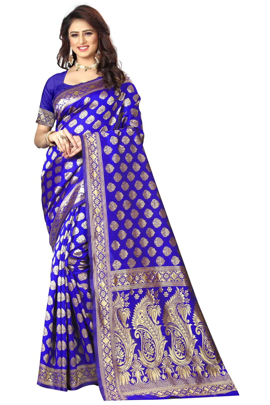 Shasmi Sarees Womens Art Silk Royal Blue Kanchipuram Saree (SAN PARI 72 R BLUE)