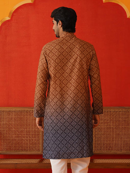 Jompers MenS Cotton Geometric Regular Kurtas (Ko_5074_Brown