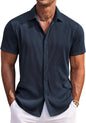 CB-COLEBROOK Mens Casual Shirts Short Sleeve Button Down Loose Fit Shirt for Men Wedding Beach Fashion Shirt (in, Alpha, L, Reg