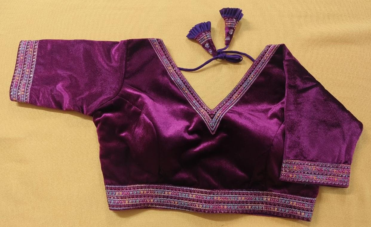 Pujia Mills Womens Milan Silk Blouse for Women Readymade Blouse Half Sleeves Embroidery Blouse aari Work Blouse Readymade Saree