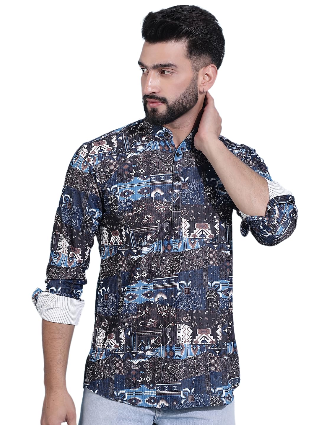 Jompers Mens Printed Corduroy Short Kurta