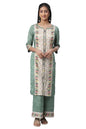 Aurelia Green Printed Kurta & Straight Pants Set (Size: S)-23FEAS14290-504195