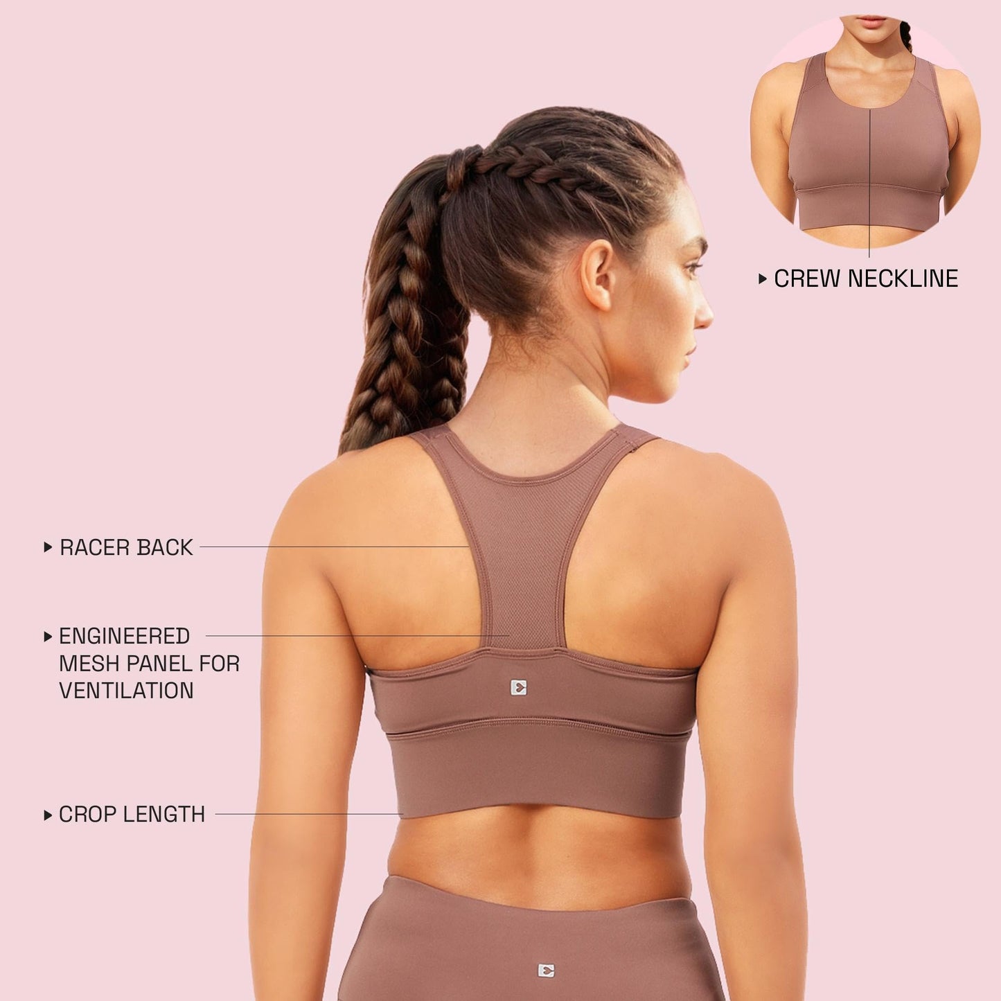 Enamor Womens Polyester Wire Free Casual Padded Sports Bra (A202_Nutmeg