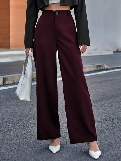 Toochki Straight Pants Trousers for Women with High Waist, Formal Spandex Pant for Women Office Wear Wine