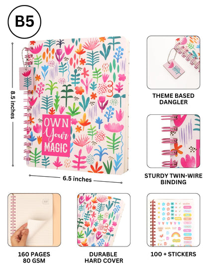 DOODLE B5 Hardcover Wiro/Spiral Notebook for Note Taking with Theme Based Dangler | 160 Undated Ruled Pages | 80gsm Acid Free Pa