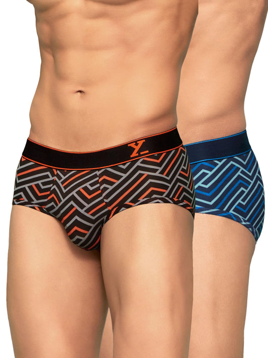XYXX Mens Cotton Striped (Pack of 2) CR16_Brief_01_2_3_Black Blue Stripes