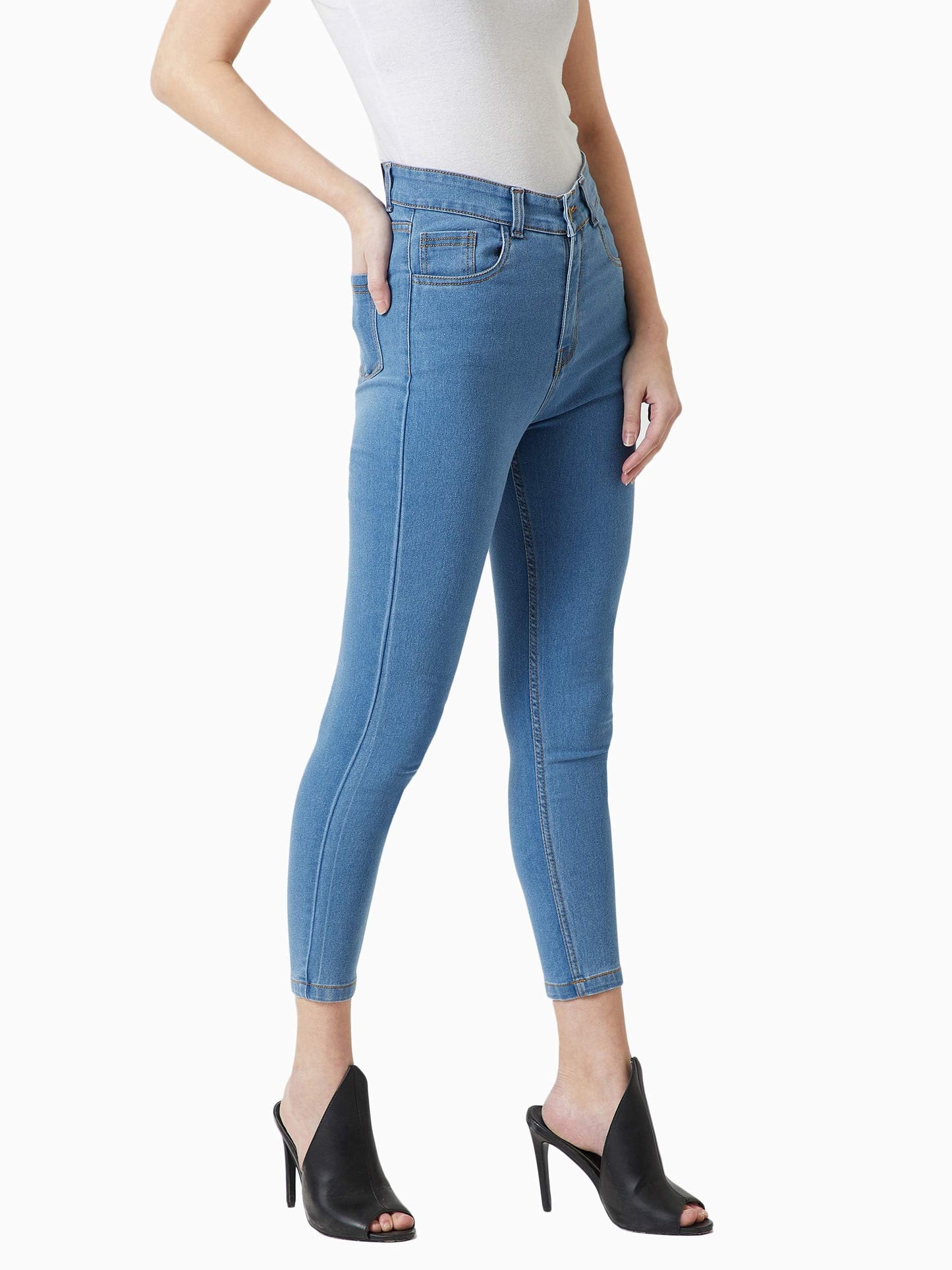 Miss Chase WomenS Solid Skinny High Rise Clean Look Cropped Fringe Detailing Solid Stretchable Denim Jeans (Plus (Mcss19Den08-2