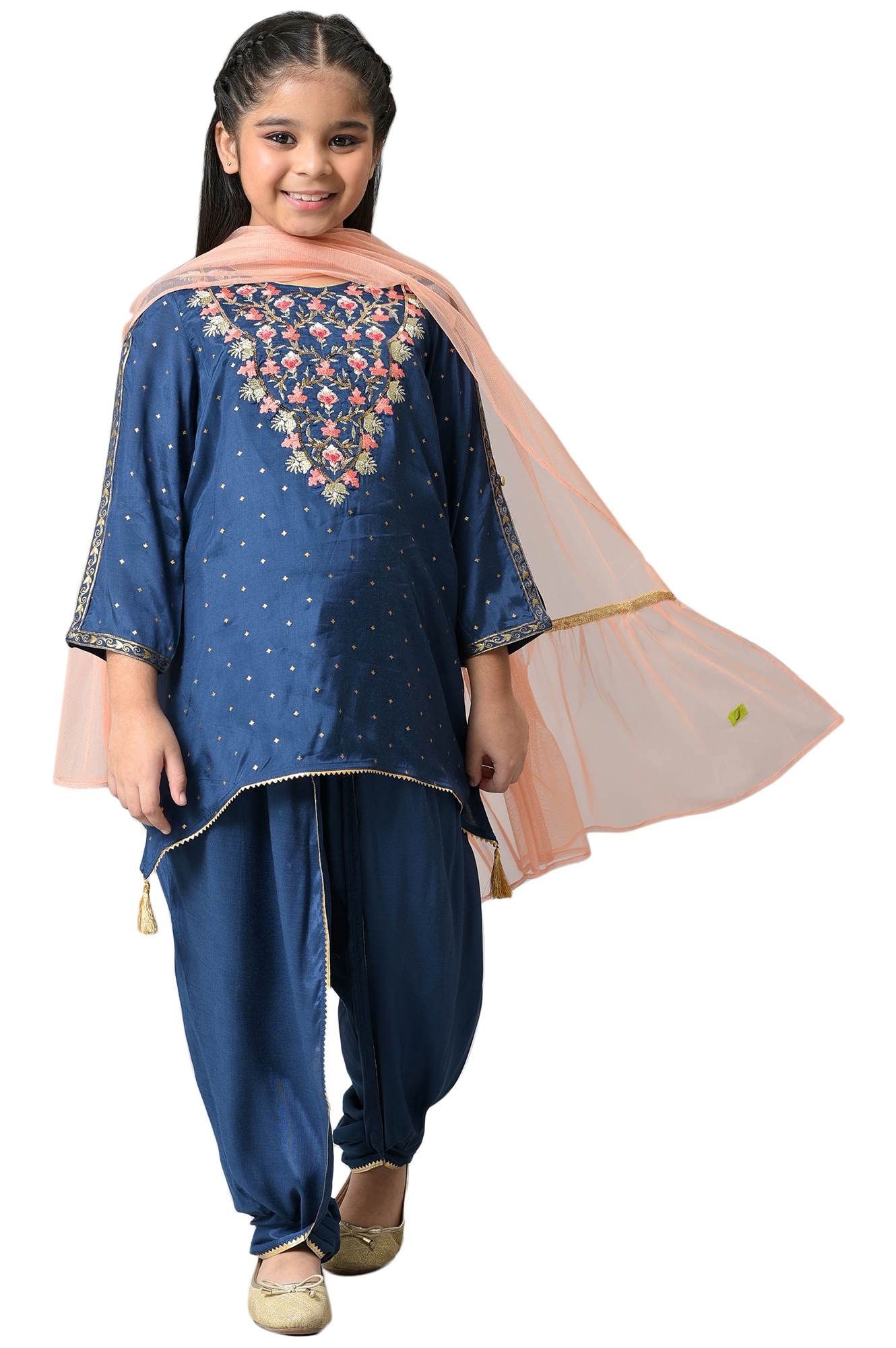 Aurelia Girl'S Viscose Kurta & Dhoti & Dupatta (22Aug10284B-506000_Blue