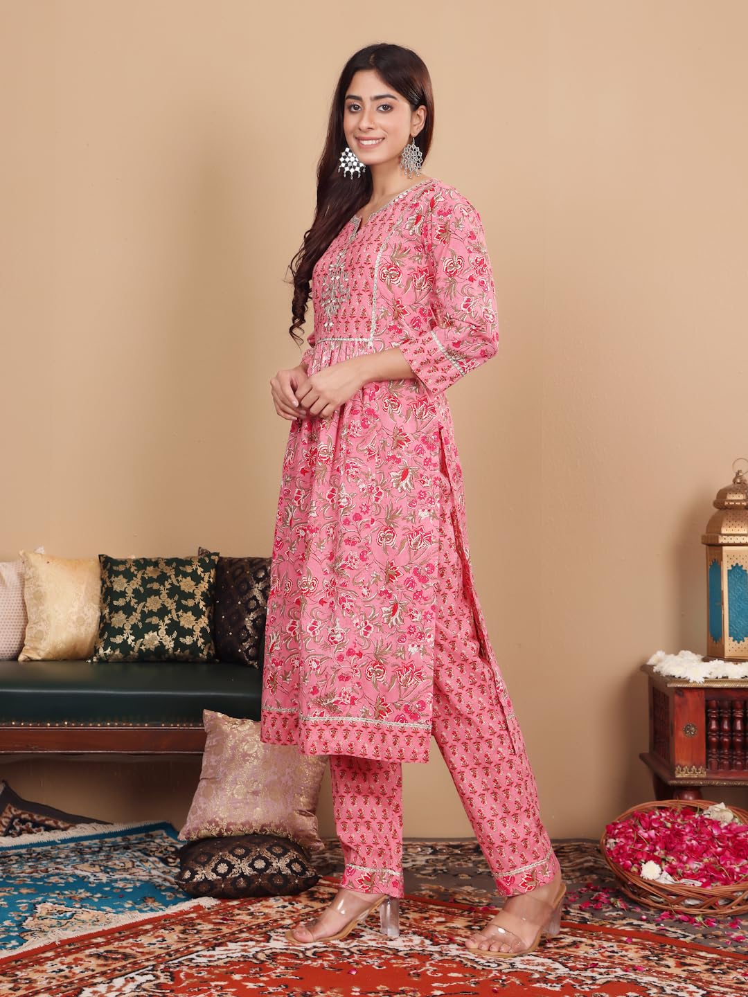 Varanga Floral Printed Embroidered Kurta With Straight Pant And Chiffon Dupatta