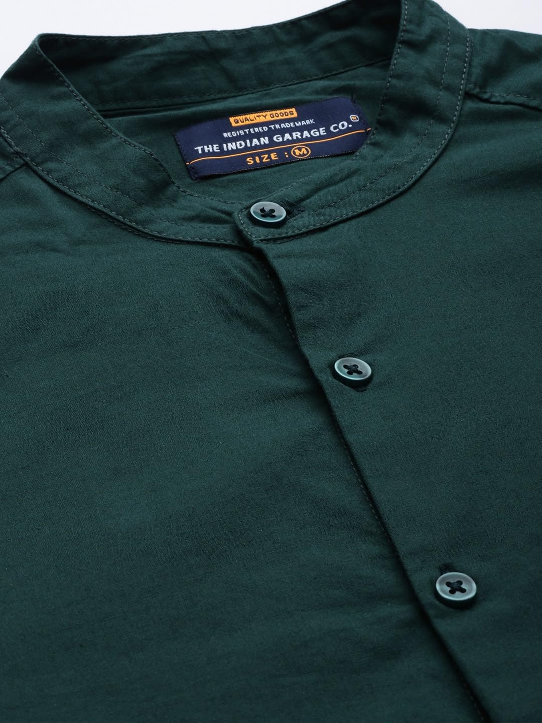 The Indian Garage Co Blue Regular Fit Mandarin Collar Solid Long Sleeves Shirt