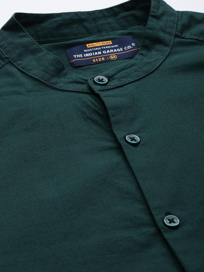 The Indian Garage Co Blue Regular Fit Mandarin Collar Solid Long Sleeves Shirt