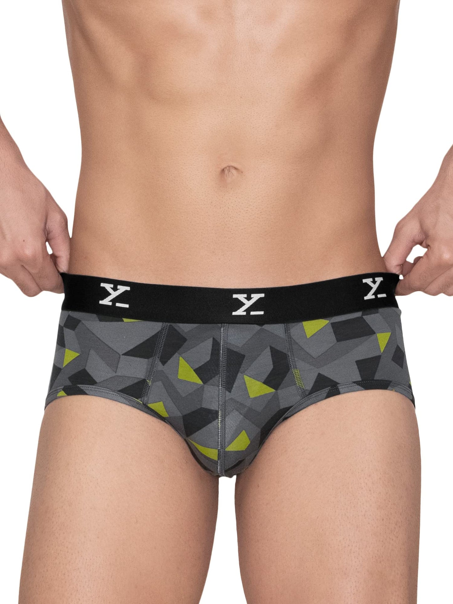 XYXX Mens Modal Slim Geometric Briefs (Pack of 2) (XY_R5_BRF_02_Triad Red + Prism Grey