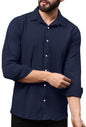 Finivo Fashion MenS Casual Button Down Shirts Long Sleeve Linen Shirt Fashion Textured Beach Summer Shirts Navy
