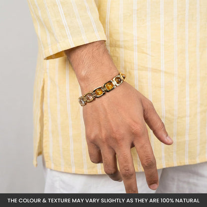 Astrotalk Metal Dhan Yog Bracelet (Gold) | Attracts Wealth & Financial Prosperity | Pyrite, Citrine, Tiger Eye, Quartz,Hematite & Aventurine Astrology Bracelet for Man & Woman | Gift for Man & Woman