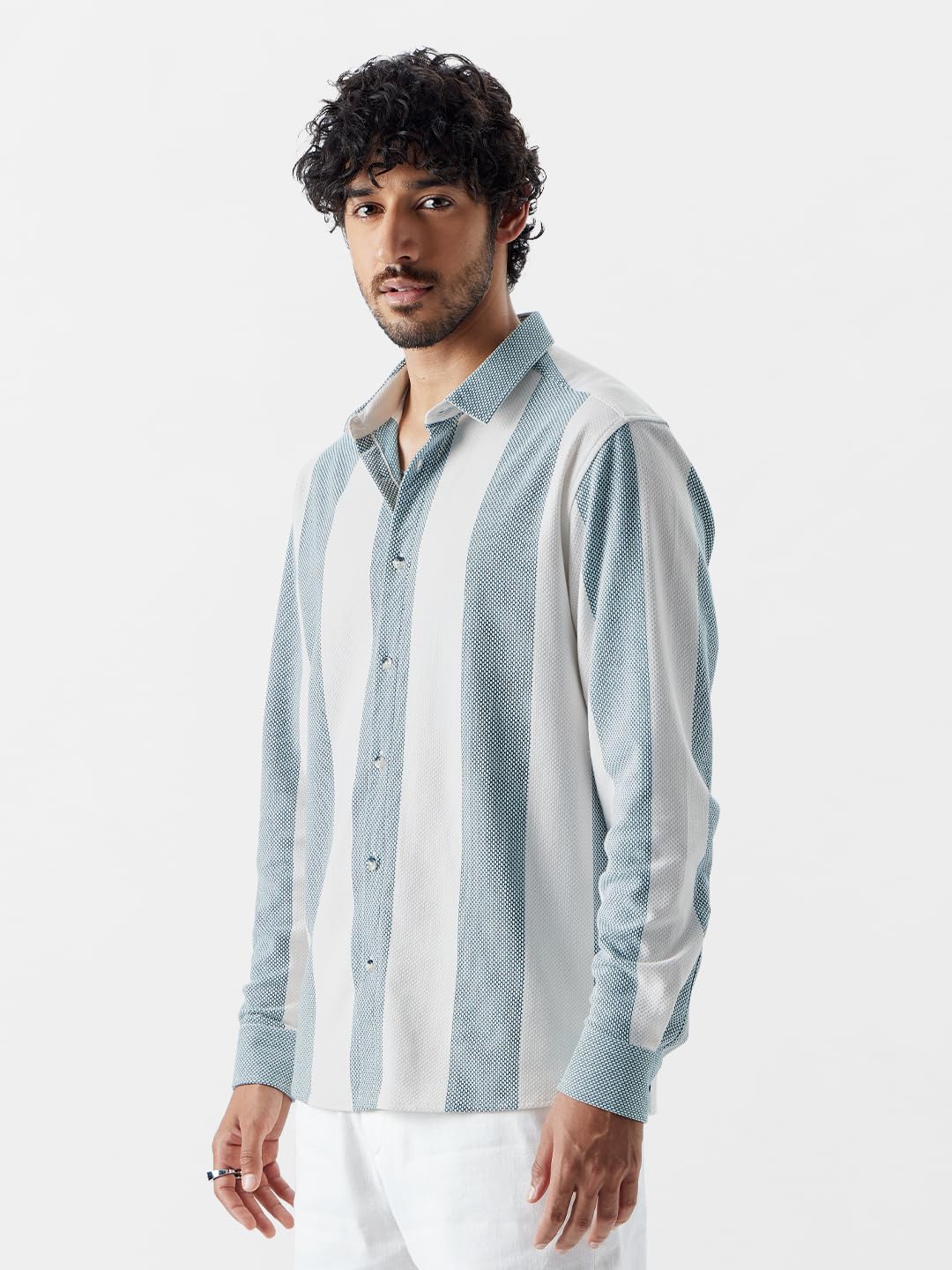 The Souled Store Stripes: Arctic White Long Sleeves Collared Neck Button Front Cotton Blend Regular Fit Easy to Style Officewear