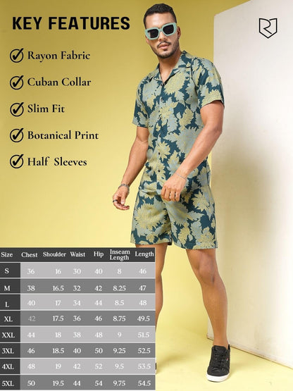 Rigo Printed Co-Ord Set for Men | Casual Shirt & Shorts Night Suit Set | Lounge-wear Nightdress Pajama Set for Mens & Boys | Nig