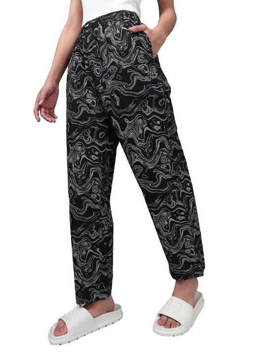 Bewakoof Womens Aop Regular Fit Pyjama_581623_Black_2XL