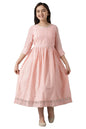 Girls Peach Sequinned Flared Schiffli Dress