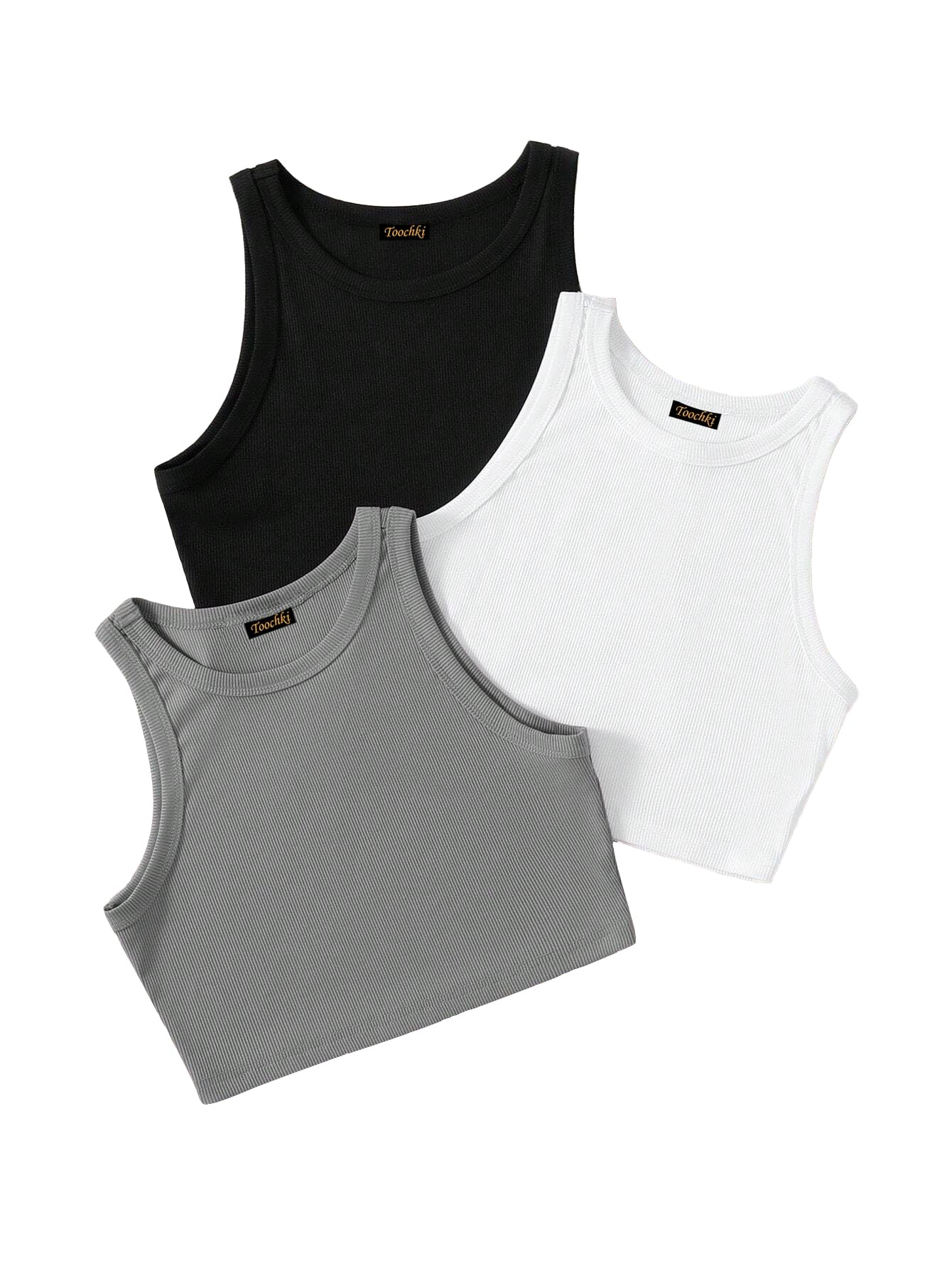 Toochki Top for Women | Spandex Crop Tops | Black White Beige Grey | Short | Western | Pack of 3 Combo