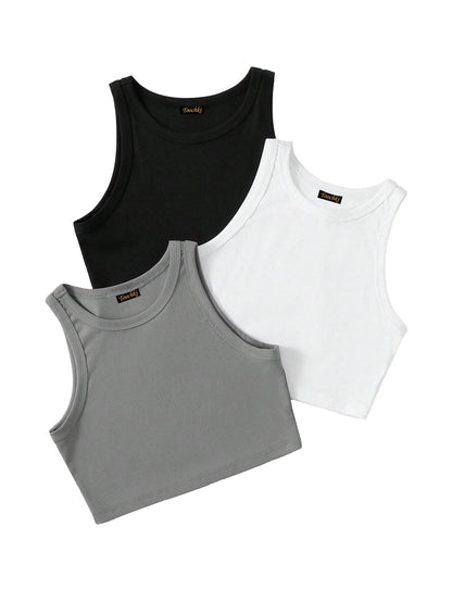 Toochki Top for Women | Spandex Crop Tops | Black White Beige Grey | Short | Western | Pack of 3 Combo