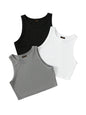 Toochki Top for Women | Spandex Crop Tops | Black White Beige Grey | Short | Western | Pack of 3 Combo