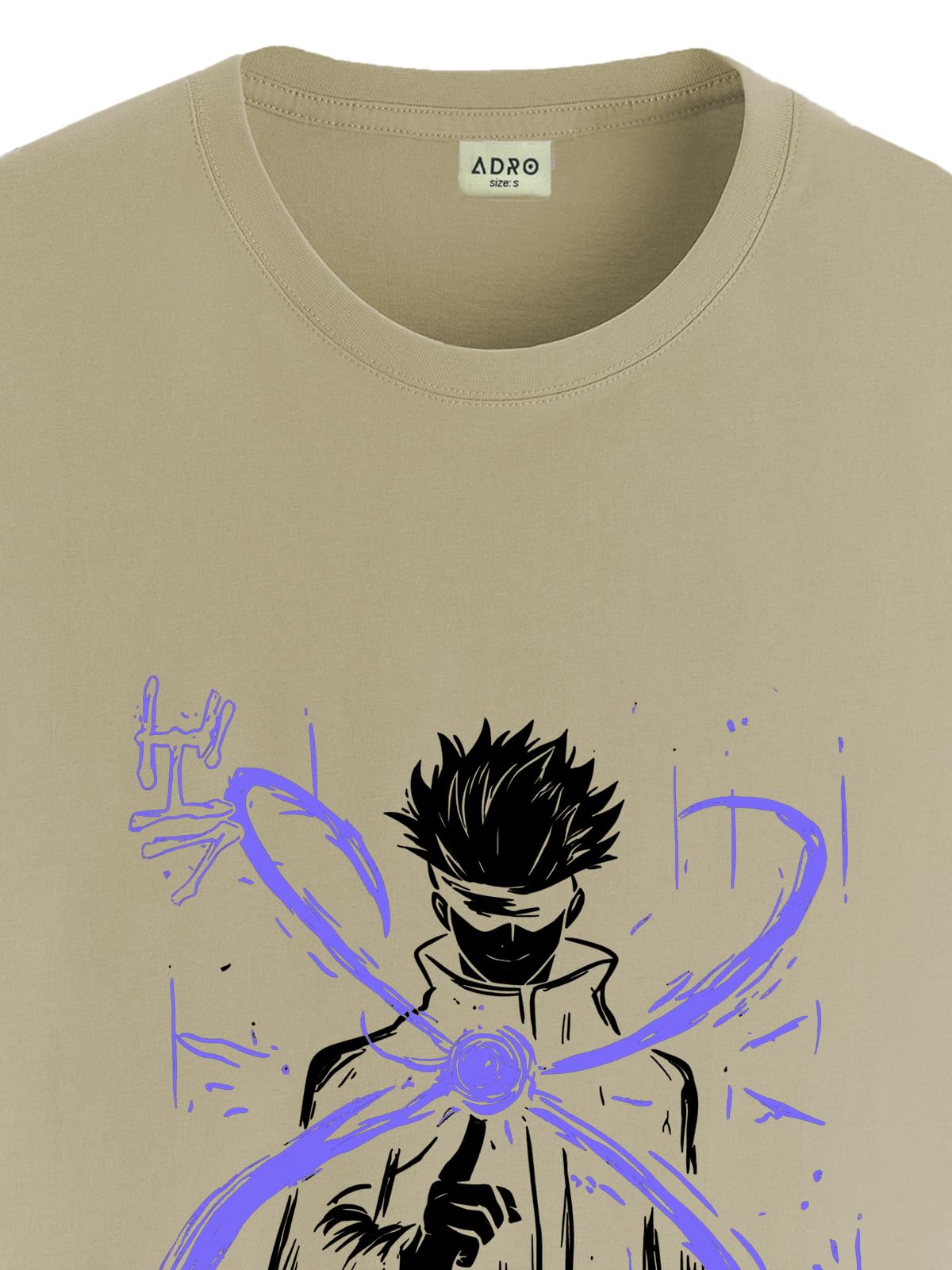 ADRO Mens Anime T Shirt - Premium Cotton Anime Gojo Tshirt - Perfect for Anime Fans Print and Comfortable Fit Beige T-Shirt|RN24