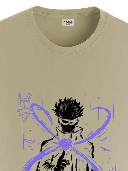 ADRO Mens Anime T Shirt - Premium Cotton Anime Gojo Tshirt - Perfect for Anime Fans Print and Comfortable Fit Beige T-Shirt|RN24