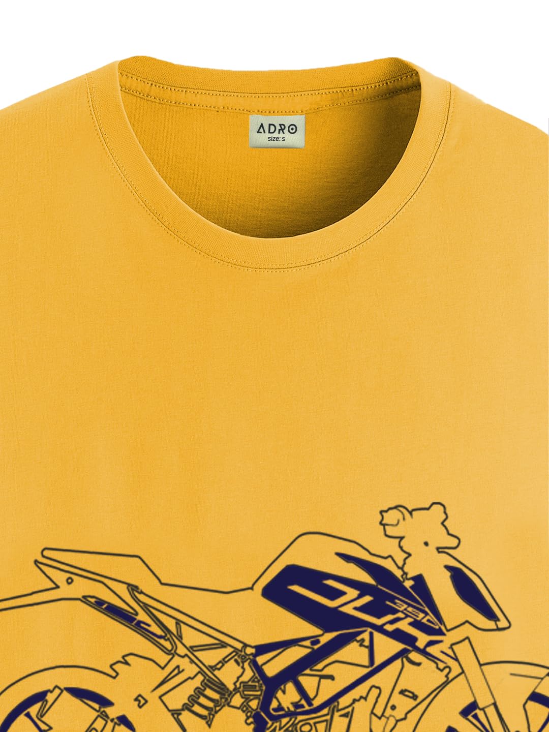 ADRO Men's Biker Design Printed 100% Cotton T-Shirt - Regular Fit, Printed T-Shirts for Men (RN24-KTM-MU_Mustard)