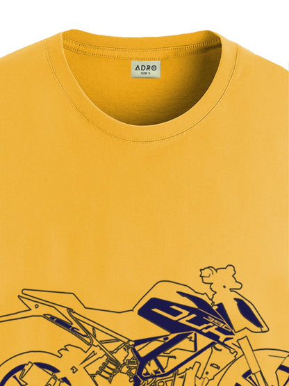 ADRO Men's Biker Design Printed 100% Cotton T-Shirt - Regular Fit, Printed T-Shirts for Men (RN24-KTM-MU_Mustard)
