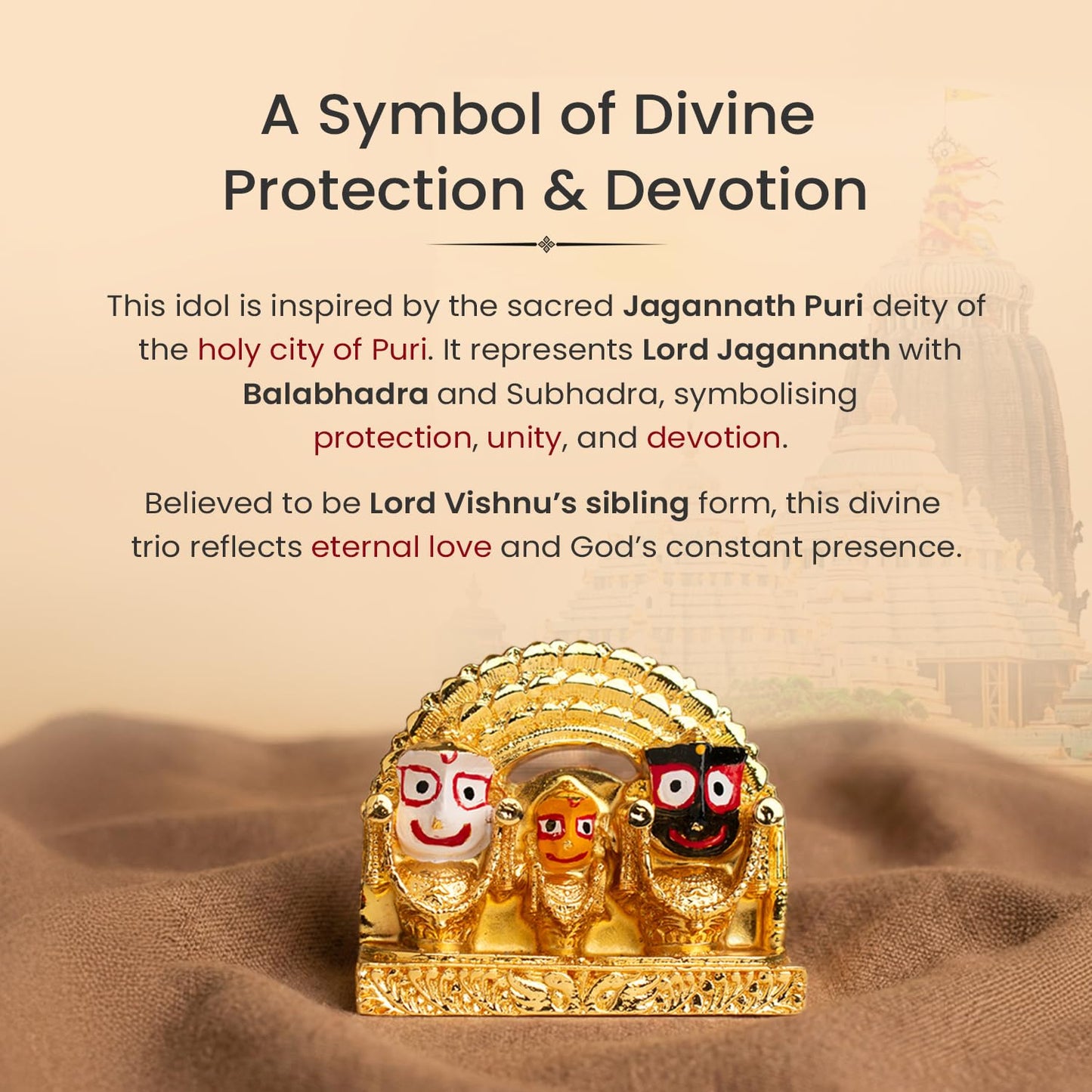 Astrotalk Shri Jagannath Idol (4x3.5 Inch) | Gold Plated Trio Murti | for Protection & Positivity | Car Dashboard God Idol | Home Decor for Living Room & Office | Gift for Man & Woman