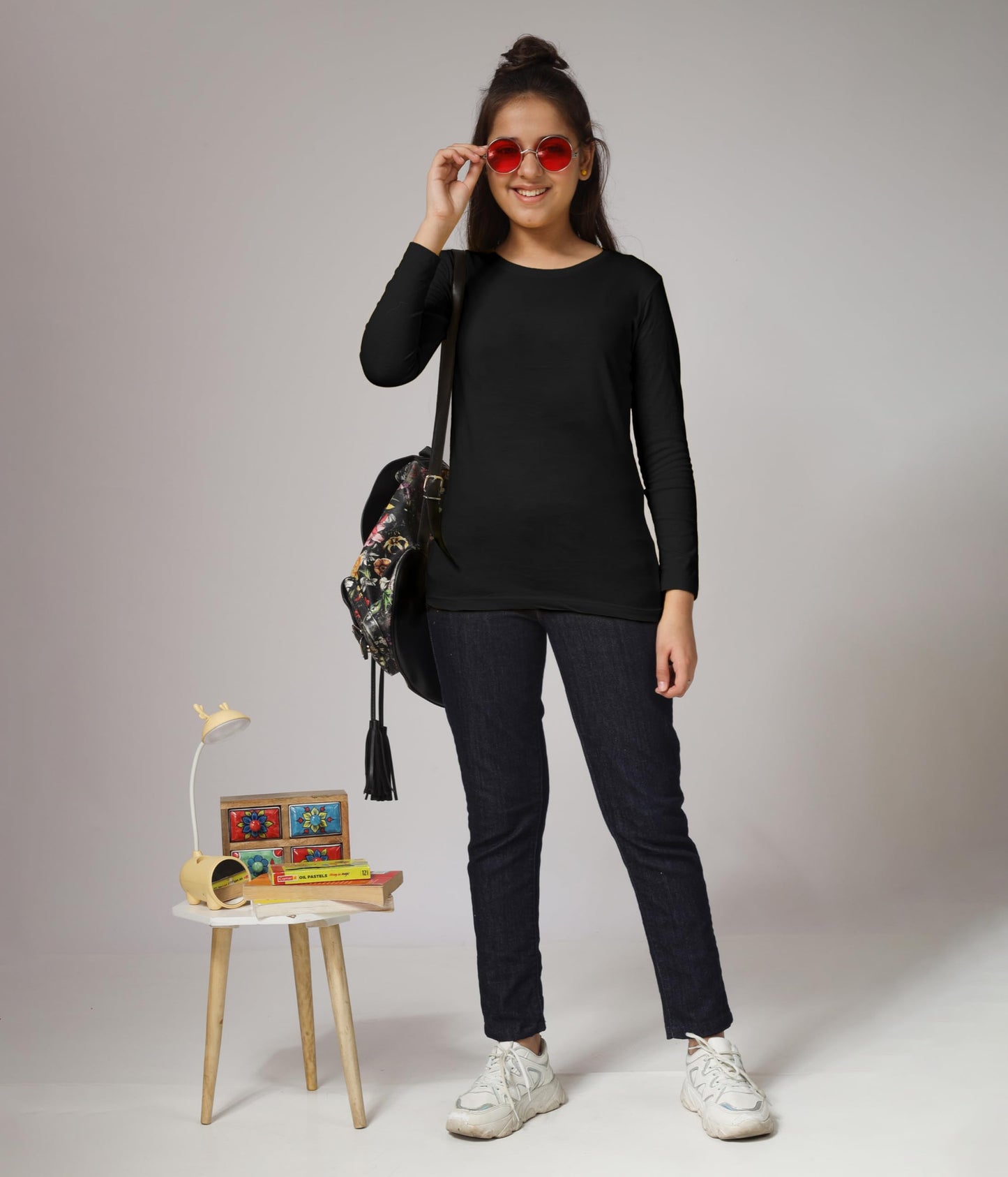 Kyda Kids Antibacterial GirlS Full Sleeve Cotton Solid T-Shirt (Pack Of 1) Black