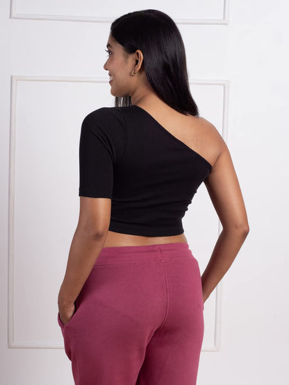 Nykd Stylish Off Shoulder Crop Top For Women Super Comfortable Ribbed Fabric, Half Sleeve - T-Shirts & Tanks, Nyoe09, Jet Black,