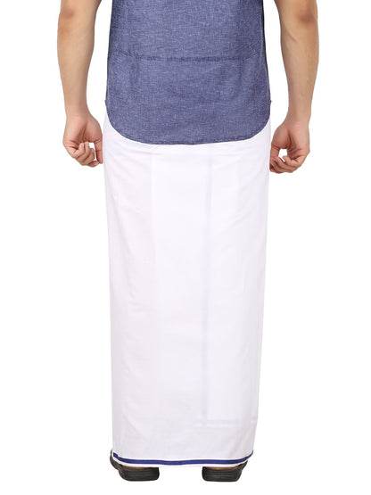 Prakasam Cotton -White Readymade Pocket Dhoti For Mens/Fine Quality White Readymade Dhoties For Mens- Navy Border